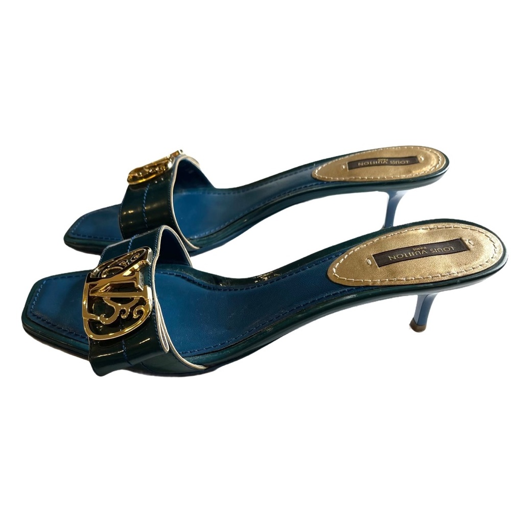 LV Louis Vuitton Blue Kitten Heels Sandals - sz38